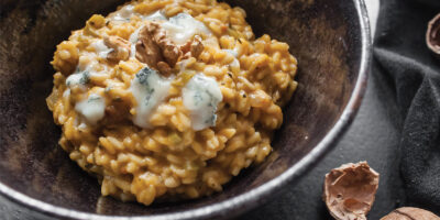 risotto z dynia, serem gorgonzola i orzechami