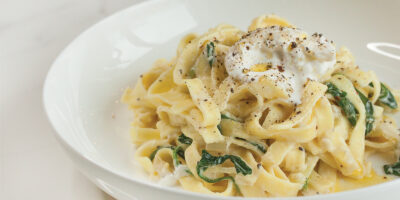 makaron cytrynowy ze szpinakiem