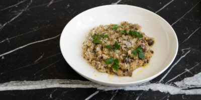 kaszotto z grzybami, winem i parmezanem