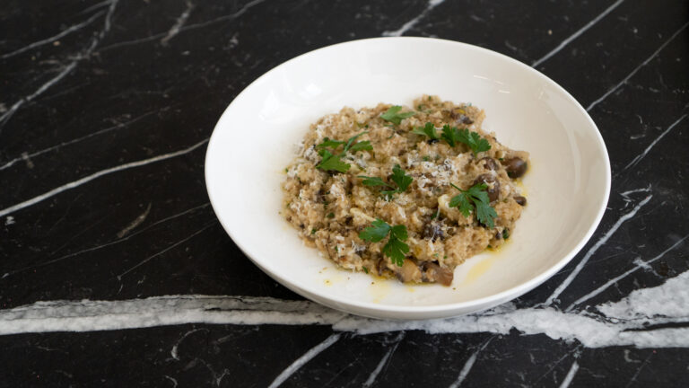 kaszotto z grzybami, winem i parmezanem